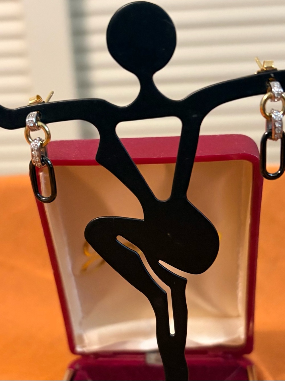 LAGOS Gold and Black Link Drop Earrings with Crystal Accents